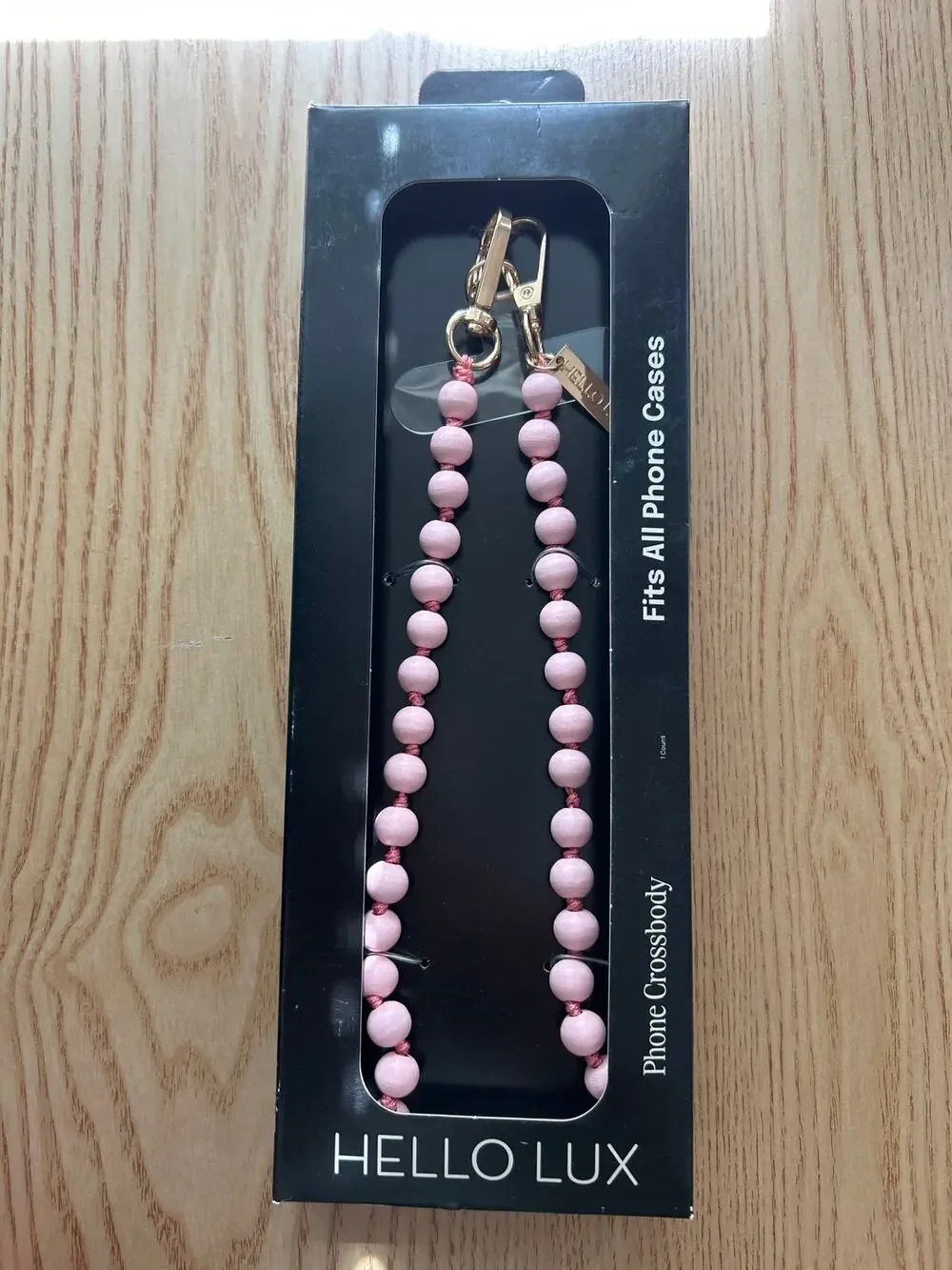 New Hello Lux Wood Bead Cell Phone Crossbody Strap Universal Light Pink